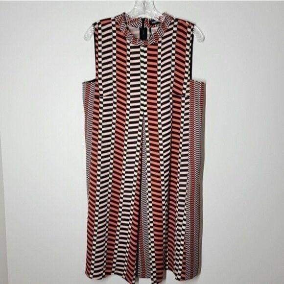 MARELLA Rina Pleated A-Line Geometric Print Dress Black Orange Medium - Picture 4 of 16